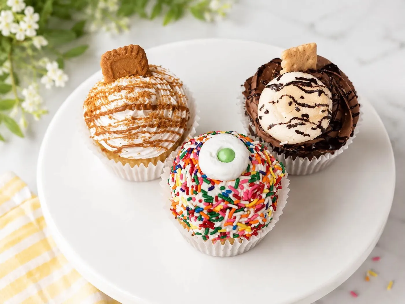 Cookie butter, sprinkle and s'mores cupcakes